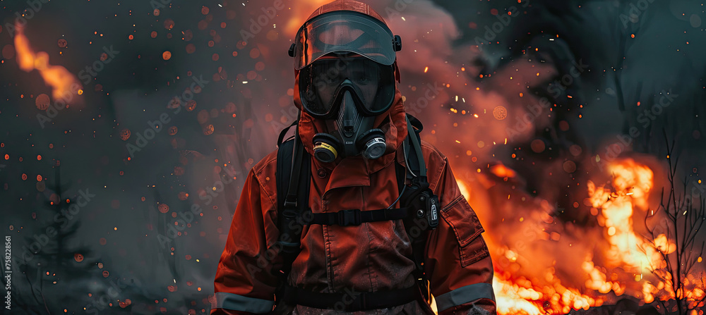 Fireman using water and extinguishers to fighting with fire flame in an emergency situation