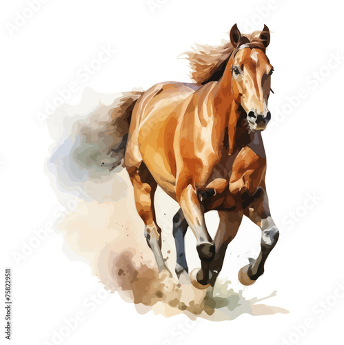 watercolor Vector painting of running brown horse isolated on a white background  Drawing Vector  Illustration and clipart  Graphic art.