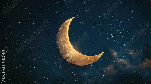 Ramadan Kareem & Eid Mubarak: crescent moon on a starry night