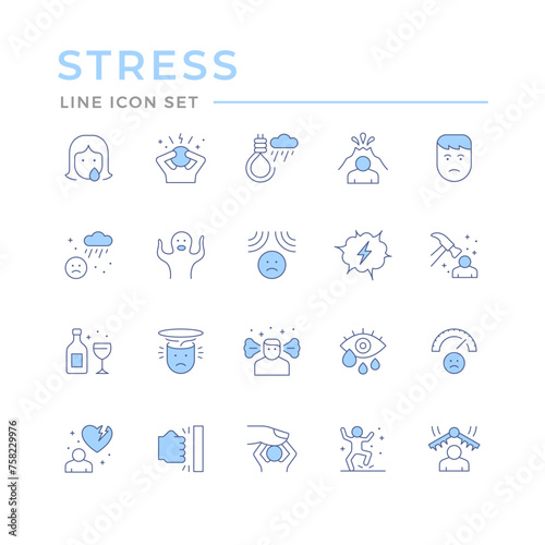 Set color line icons of stress