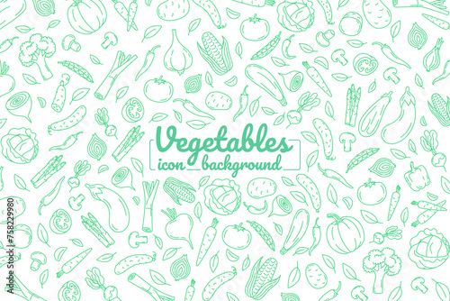 Vegetables hand drawn doodle pattern. Illustration for backgrounds, card, posters, banners, textile prints, cover, web design. Eat healthy. Vector icons.
