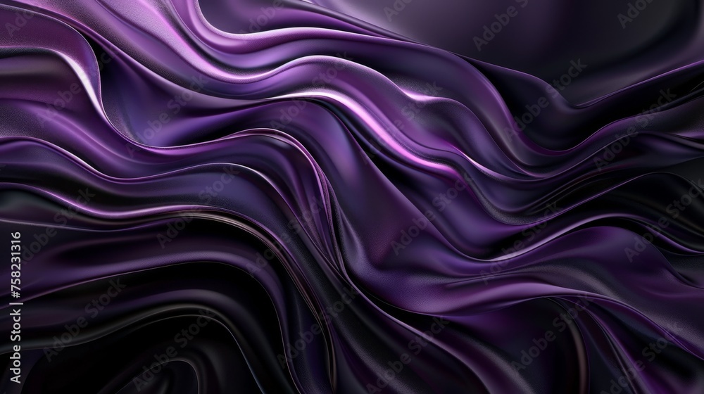 Obraz premium Abstract marbled silk texture in purple and black for elegant backgrounds. Fluid art design in shades of purple for creative textile inspiration. Luxurious wavy silk fabric pattern for graphic art.