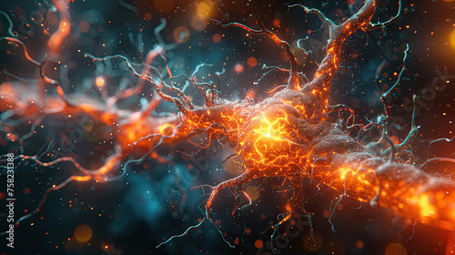 Human brain showing neurons firing and neural extensions