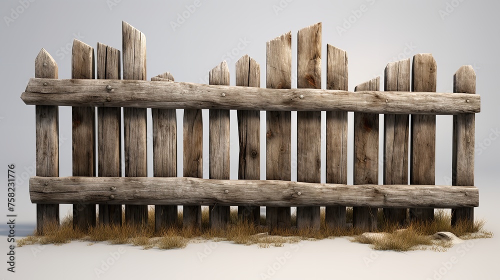 Obraz premium Rustic wooden fence cut out. 8k photorealistic image.