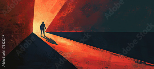 Illustration of man walking out of the darkness toward the light