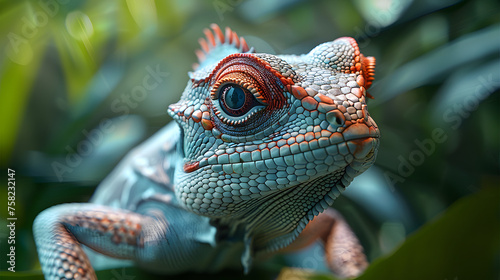 Detailed close-up of a chameleon with vivid colors and textures, showcasing the beauty of wildlife © Reiskuchen