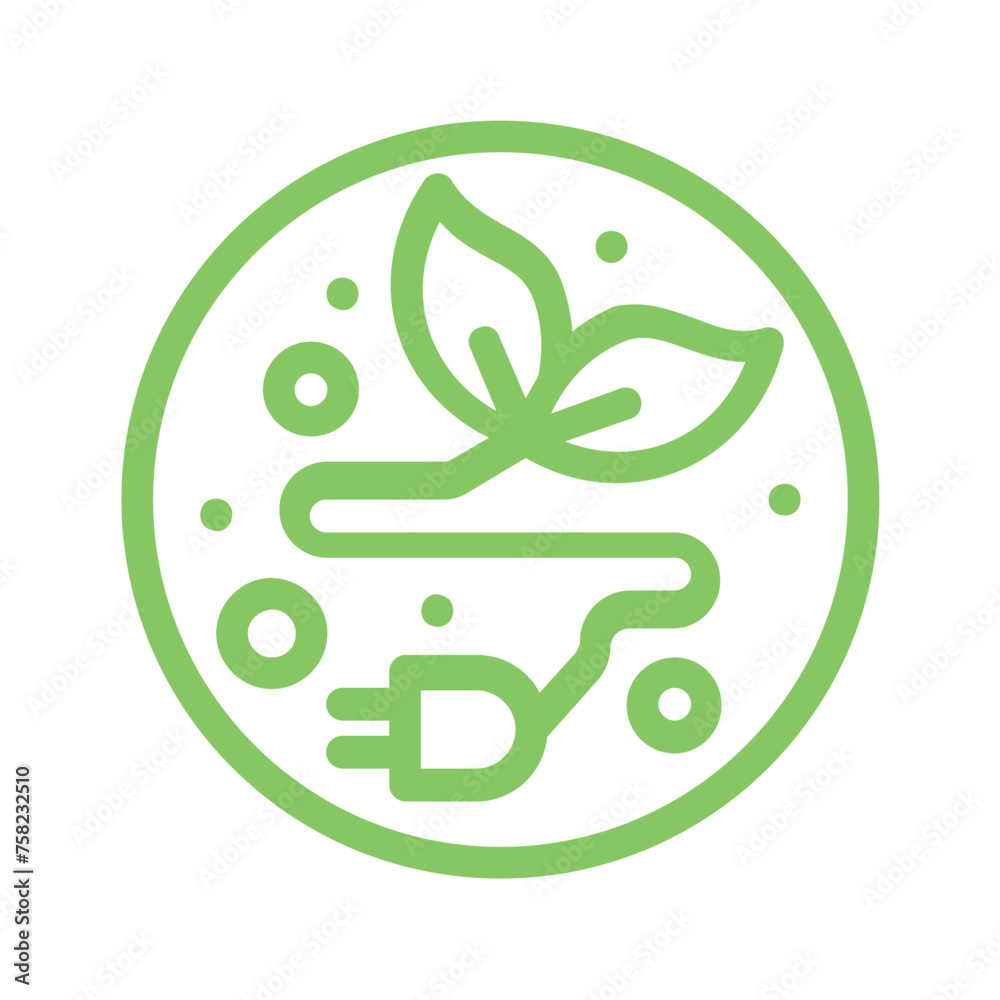 Obraz premium Green line icon set concept of ecology, environment and sustainability. Outline symbols set Contains Icons like Electric Car, Global Warming, Forest, Organic Farming and more.. Editable vector stroke