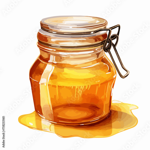 Watercolor Painting clipart of jar of honey, isolated on a white background, Drawing, Illustration Vector, art Graphic.