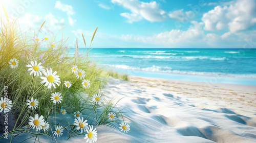 Seascape with a white sand beach photo