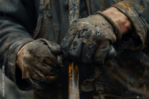 Tools of the Trade: Close-Up of a Coal Miner's Hands Holding a Pickaxe, Emphasizing the Skill and Hard Work Required in Mining, in Honor of Coal Miners’ Day