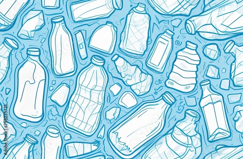 Illustration of used crushed plastic bottle on blue colored background. Recycling concept.