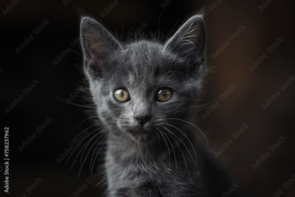 Little gray kitten portrait.AI generated
