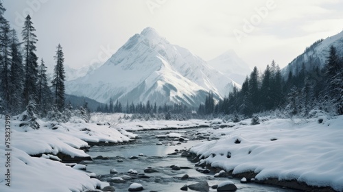The picturesque river and the snowy peaks how they create a magical atmosphere