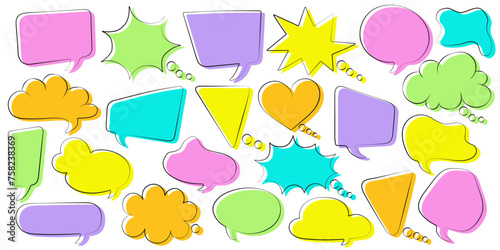 Set of comic speech bubbles. Colored dialog bubbles. Comic speech explosions. Transparent background	