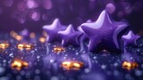  a group of purple stars sitting next to each other on top of a purple floor covered in raindrops.