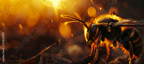 macro of a wasp at sunset with copy space