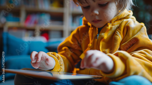 Father and child using digital tablet for e-learning. Education home digital device kid concept.