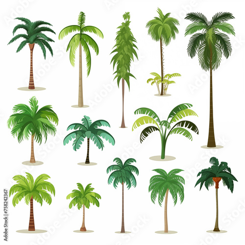 Flat design vector palm trees icon set. Popular palm tree species collection. Palm Trees set in flat design. Vector illustration 