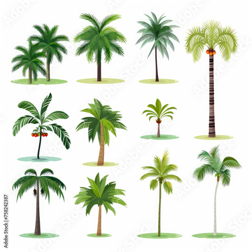 Flat design vector palm trees icon set. Popular palm tree species collection. Palm Trees set in flat design. Vector illustration 