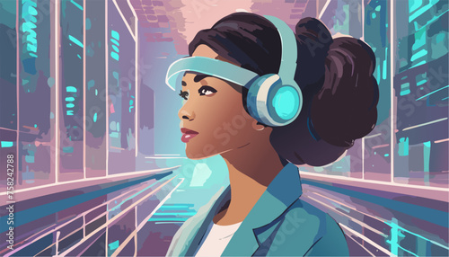 Woman in the city, style Corporate Memphis, art