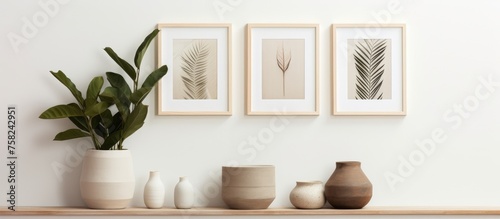 Photo frame on wall with plant for scandinavian interior © Vusal
