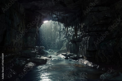 A mysterious underground world decorated with stunning mineral formations and whispers of ancient tales.