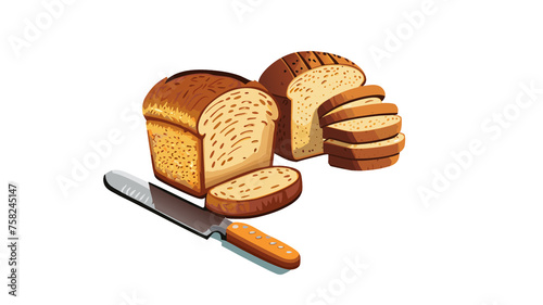 illustrazione di pane in cassetta affetato con coltello su sfondo trasparente photo