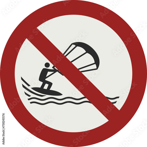 PROHIBITION SIGN PICTOGRAM, NO KITE SURFING ISO 7010 – P065, SVG