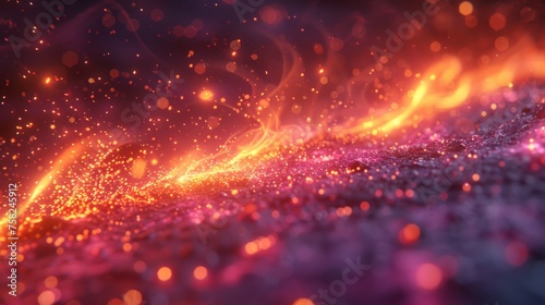  a close up of a blurry image of a bright orange and pink background with small circles of light on the left side of the image.