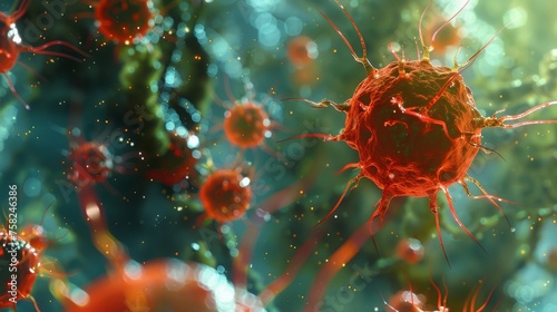 Adeno-associated viruses (AAV) are small, non-pathogenic viruses, 3D render, 16:9 photo