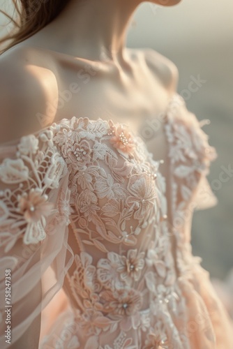 Blush pink bridal gown with delicate lace
