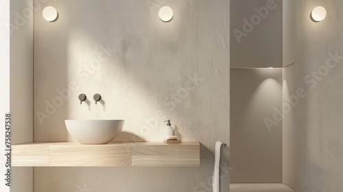 Elegant Minimalistic Bathroom Vanity with Vessel Sink   Wall Sconces