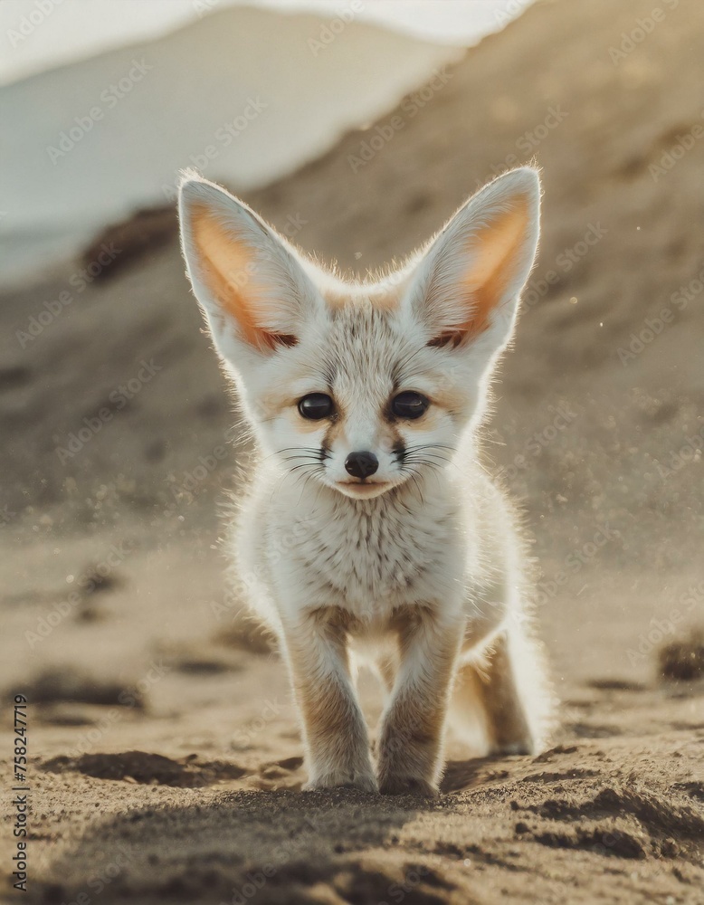 cute baby fennec fox walking in the desert
cute baby fennec fox walking in the desert