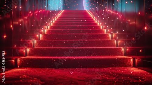 Long Red Staircase Leading to Bright Light