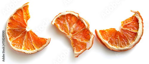 3 Dried Pieces of Orange Fruit Isolated on a White Background