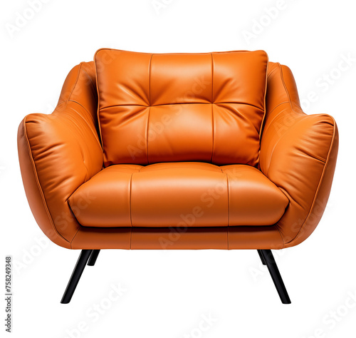 Brown leather armchair on a transparent background, PNG