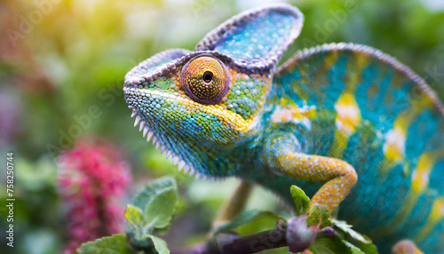 colored chameleon close-up photo on blur © Bhaiyaji