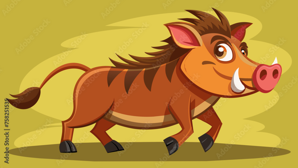 cartoon-warthog-walking vector illustration