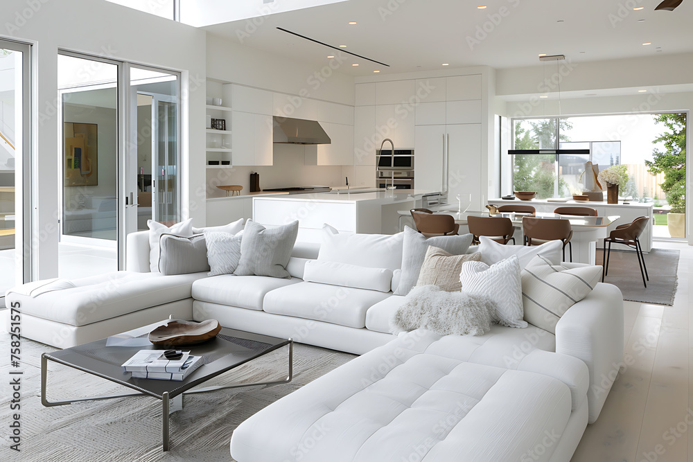 A Spacious Living Room With Abundant Furniture and Large Windows A Spacious Living Room With Abundant Furniture and Large Windows
