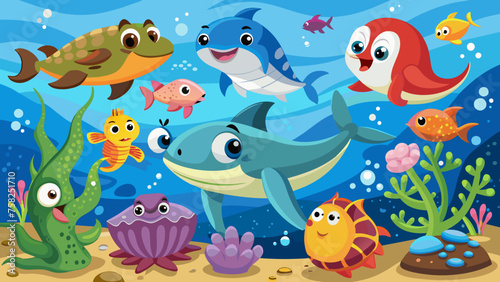 Fototapeta Naklejka Na Ścianę i Meble -  cartoon-sea-animals vector illustration 
