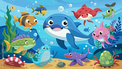 cartoon-sea-animals vector illustration 