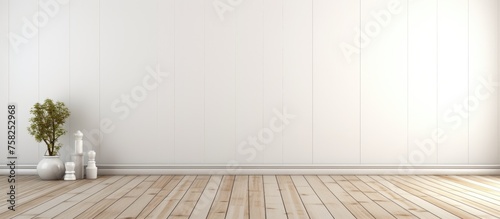 Interior room with wooden floor and white wall background