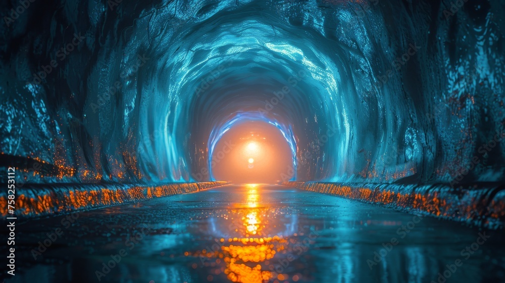 Tunnel With Light at the End - obrazy, fototapety, plakaty 
