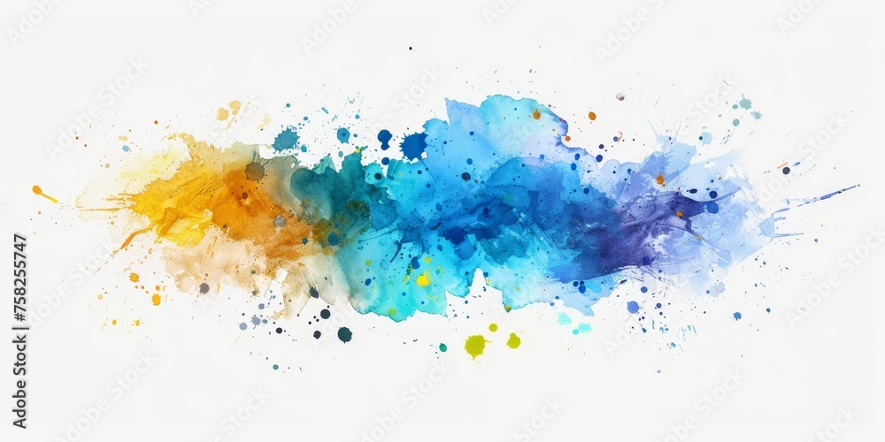 A dynamic watercolor splash artwork transitions from deep navy to golden yellow, capturing a journey from calm to vibrant energy on white paper.