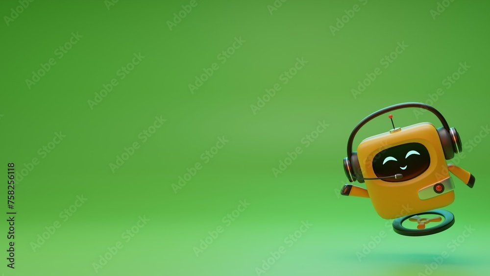 Friendly positive cute cartoon yellow robot with smiling face waving ...