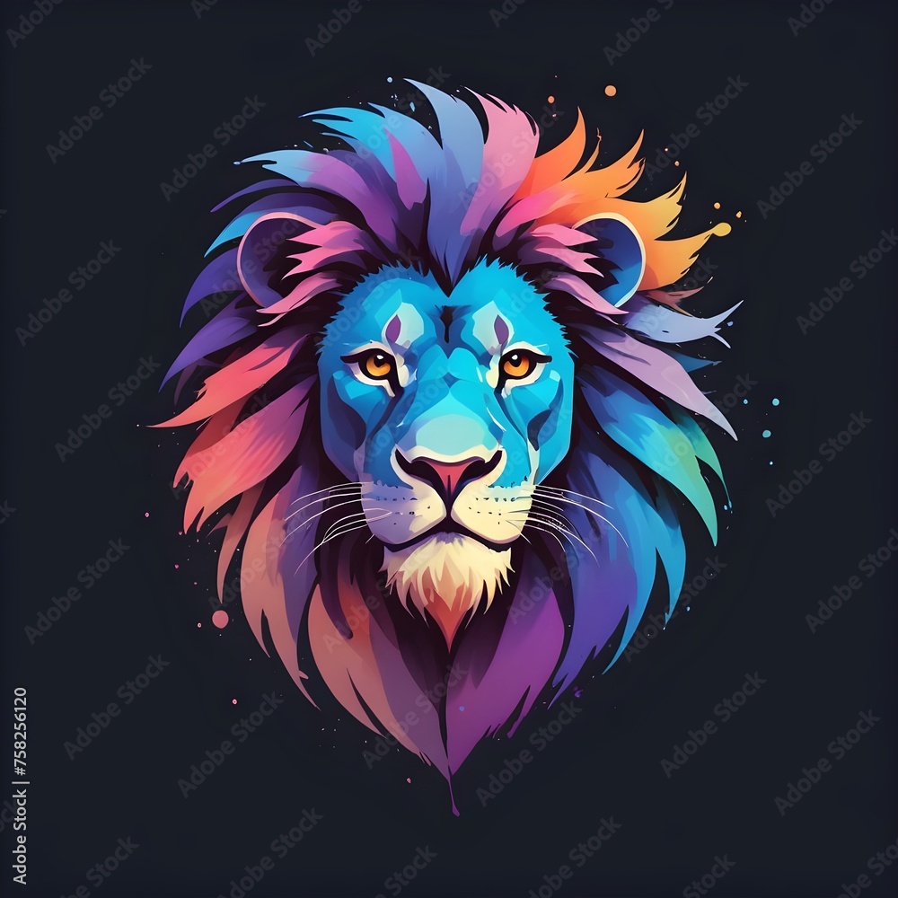 Vibrant Lion Illustration with Color Splashes
