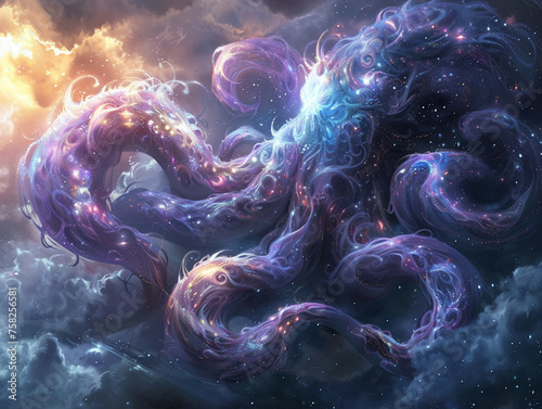 A creature with a body made of swirling galaxies