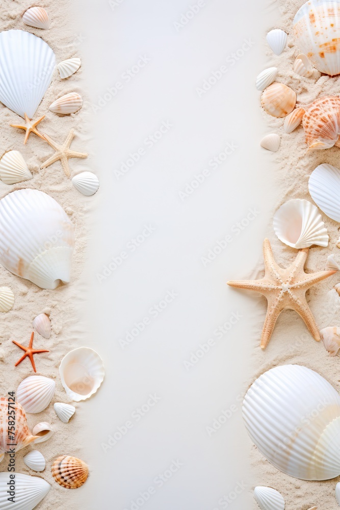 Beach Treasures: Shells and Starfish on Sea Sand Beach Treasures: Shells and Starfish on Sea Sand