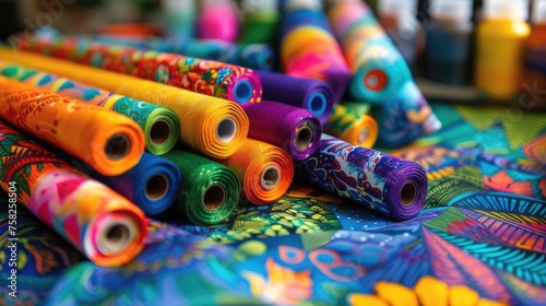Images showcasing the vibrant colors and durable finish of fabric paint, designed for decorating and embellishing textiles such as clothing, accessories, upholstery, and quilts