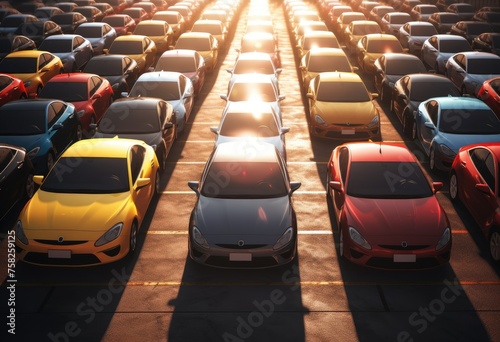 dozens of cars parked in a parking